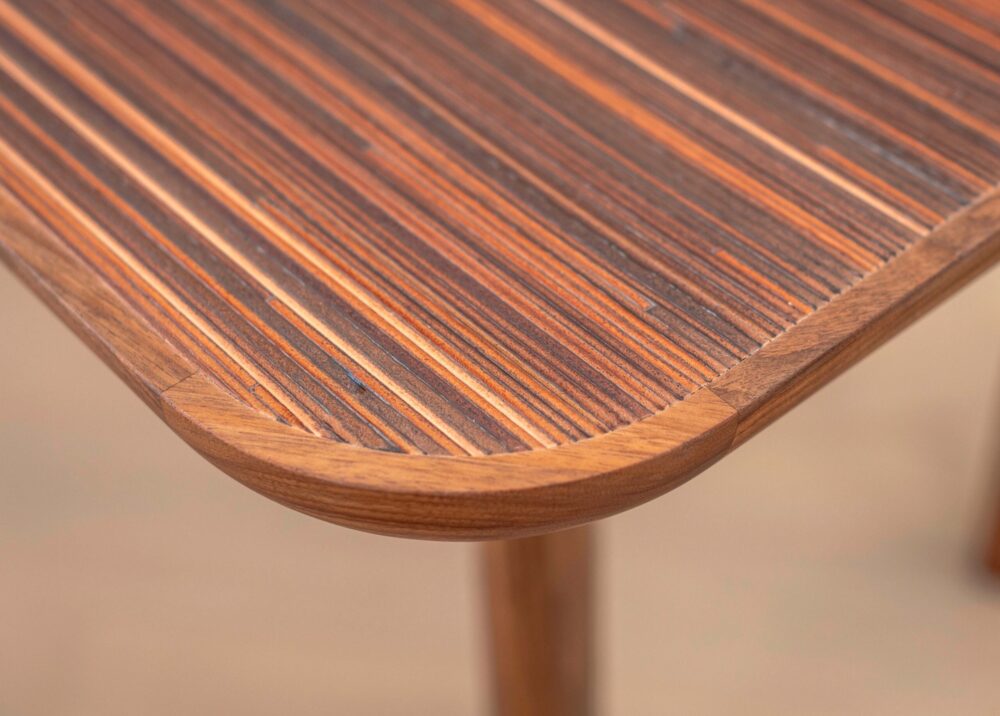 The Stack Table. The tabletop is comprised of hundreds of leather off-cuts. Courtesy of Bill Amberg Studio.