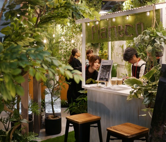 Artificial plants at Orgatec Tokyo 2025. Photo: John Boyd