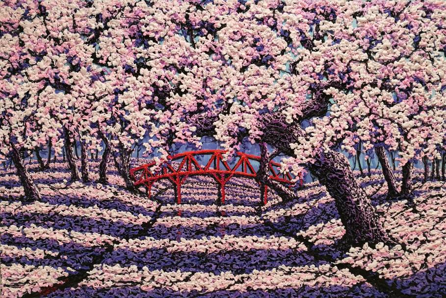 Cherry Blossom with Bridge by Myanmar-based artist Soe Soe