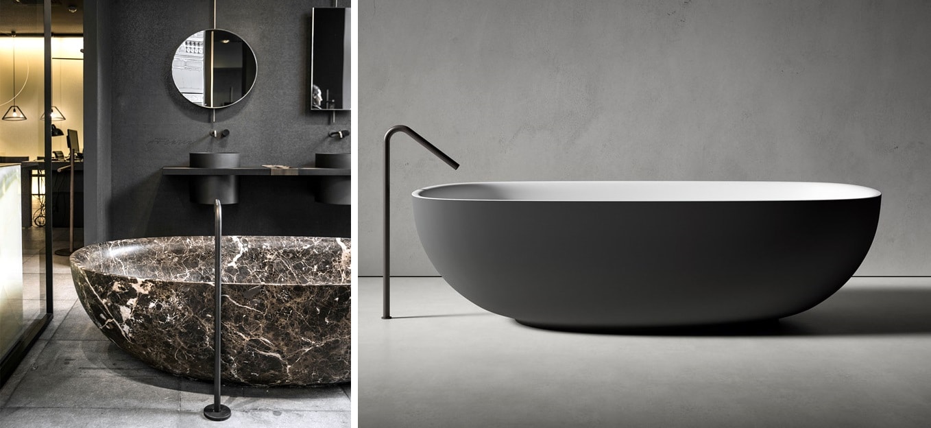 Left: Collection by Piero Lissoni; Right: Cristalplant® bathtub FAROE. Courtesy of Boffi.