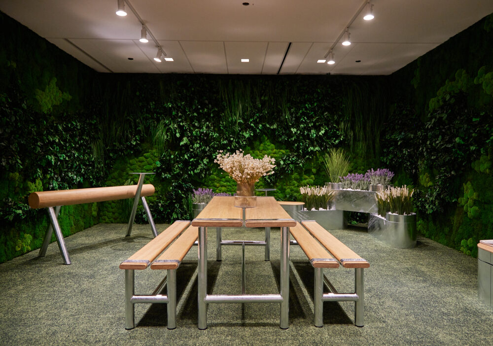 Mizetto showroom shows inclusion of biophelia. Courtesy of NeoCon 2025.