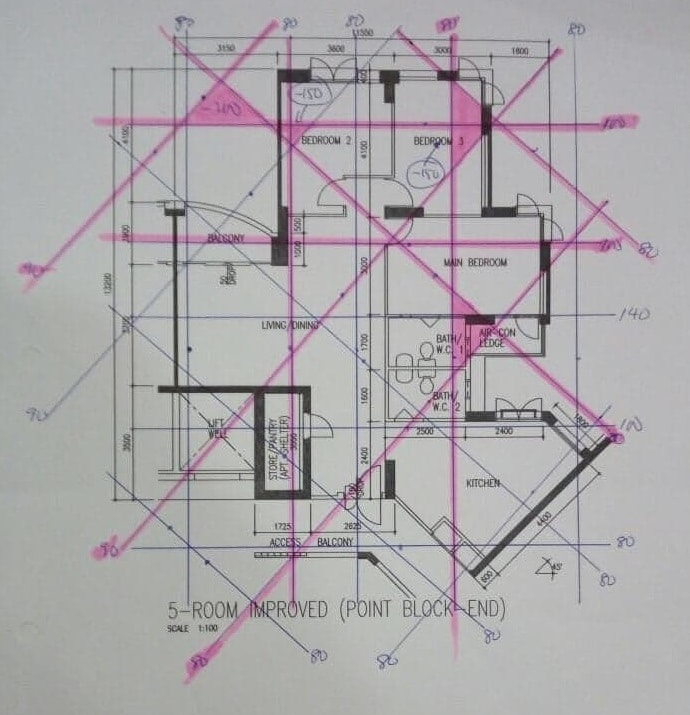 The architecture plan of a home, an example of EMF zoning. Courtesy of Dr Michael Tan (N.D.)