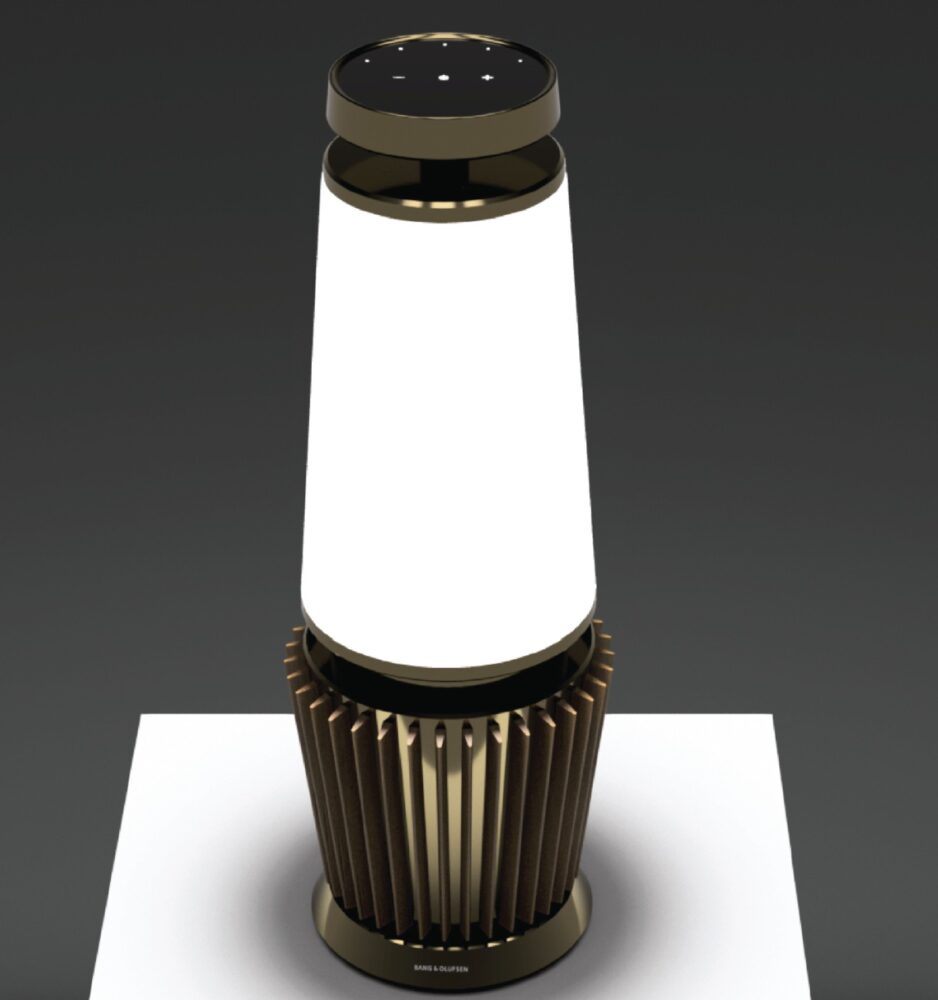 B&O Lamp (2019). The Bang & Olufsen brand was analysed to define its design language. These criteria were then applied to a lamp design. Courtesy of Christina Chan.