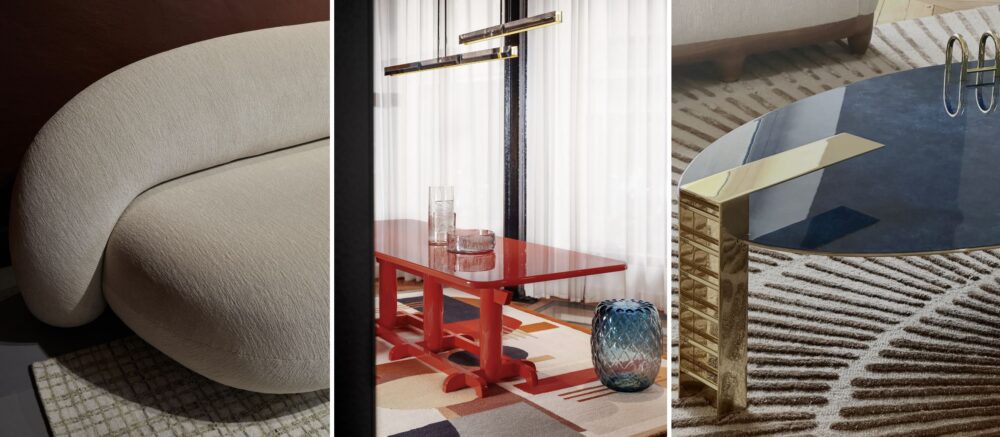 Left to right: Scarf; Shogun table; the Piscine table.