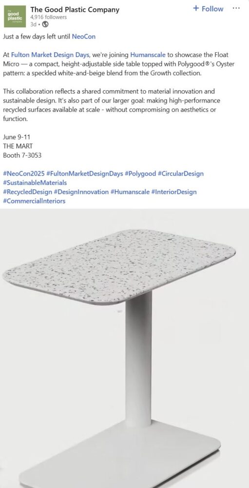 Float Micro side table with Oyster pattern from the Growth collection. Humanscale x The Good Plastic Company